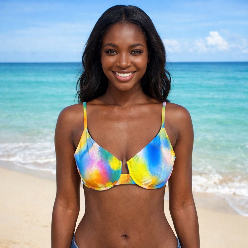 BECCA By Rebecca Virtue Rainbow Tie Dye Bikini Top Underwire NWT Size L